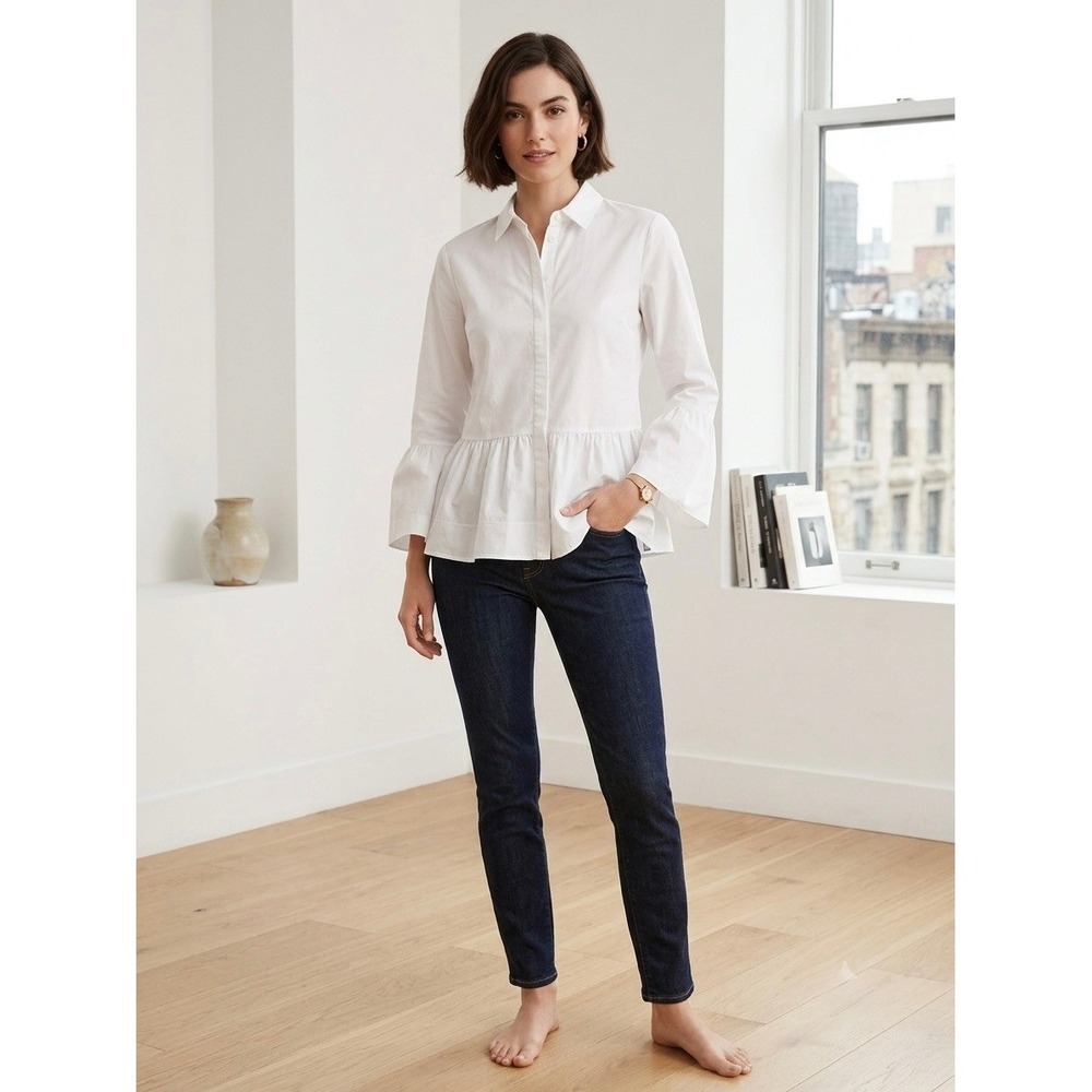Club Monaco White Cotton Peplum Bell Sleeve Button Down Shirt XS